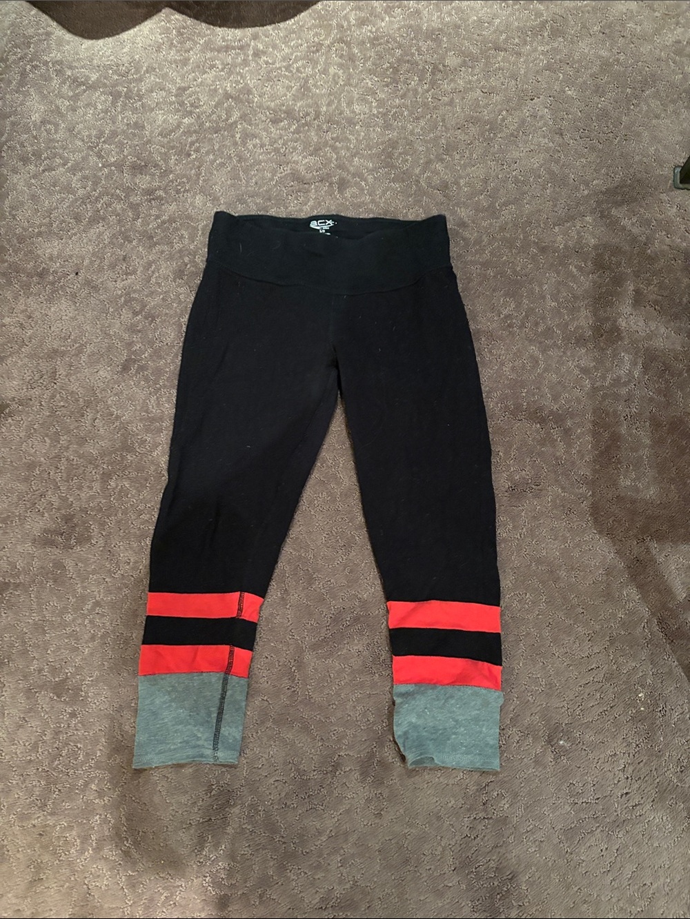 Women’s Black Leggings with Red and Gray Accent Stripes